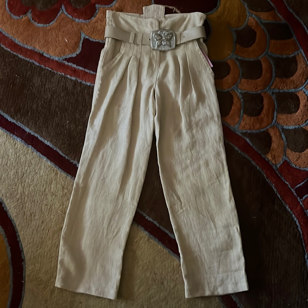 Miss Blumarine pants girls sz 6 beige linen *New With Tags*